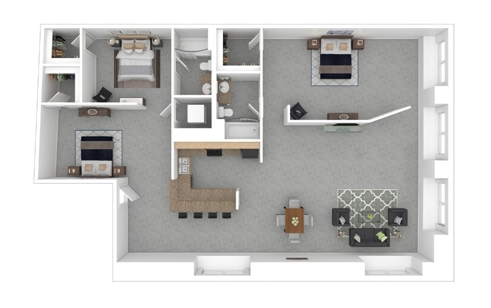 Spooler - 3 bedroom floorplan layout with 2 bathrooms and 1898 square feet (3D) Spooler - 3 bedroom floorplan layout with 2 bathrooms and 1898 square feet (3D)